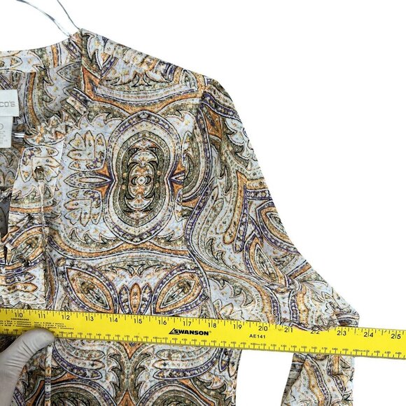 Chicos Mirrored Beauty Womens XS Paisley Sheer Asymmetric Tunic Chiffon Lace Up - Picture 11 of 15